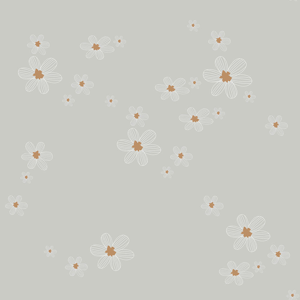 DEKORNIK WALLPAPER - SIMPLE graphic flowers on gray background  - L: 50 x H: 280
