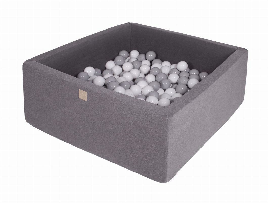 MEOWBABY Large Square Ball Pit Dark Grey (400 Balls - Grey & White)