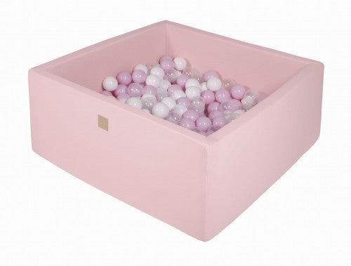 MEOWBABY Medium Square Ball Pit Light Pink (200 Balls - White, Pastel Pink & Transparent)