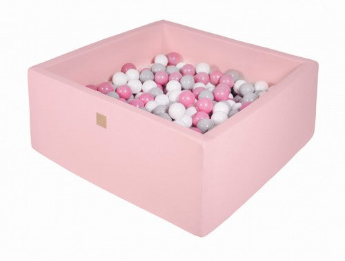 MEOWBABY Medium Square Ball Pit Light Pink (200 Balls - Light Pink, White & Grey)