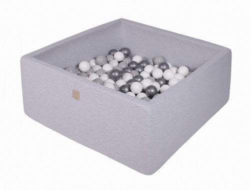 MEOWBABY Large Square Ball Pit Light Grey (400 Balls - Grey, White & Silver)