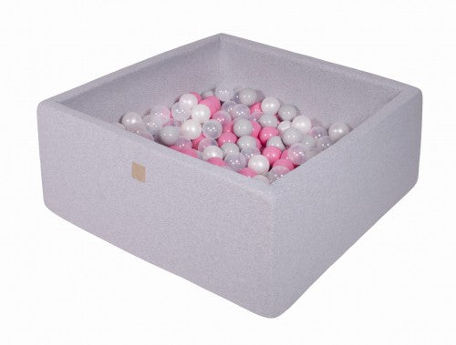 MEOWBABY Medium Square Ball Pit Light Grey (200 Balls - Light Pink, Pearl White & Grey)