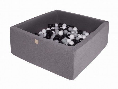 MEOWBABY Large Square Ball Pit Dark Grey (400 Balls - Grey, White & Black)