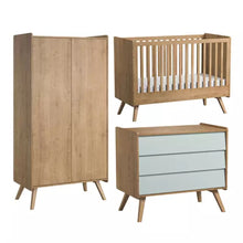 Load image into Gallery viewer, VOX Vintage 3 Piece Cot Bed Nursery Furniture Set in a Choice of Oak or 5 Pastel Colours

