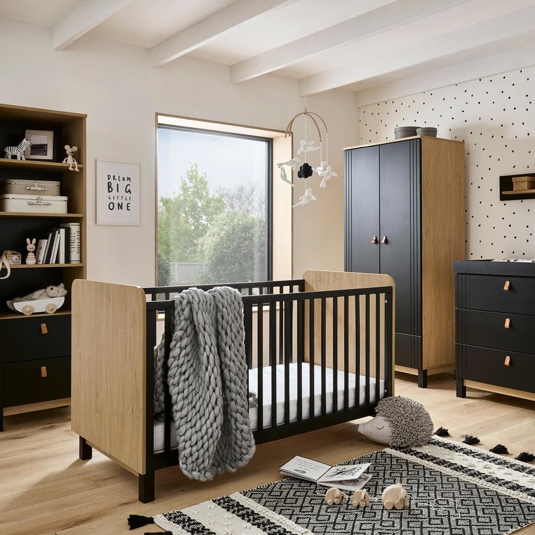 Cuddleco Rafi 5 Piece Nursery Furniture Set - Oak & Black
