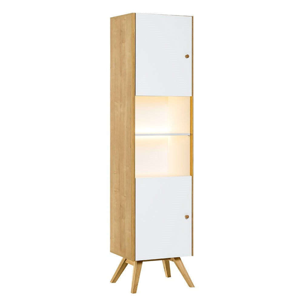 VOX Nature Tall Display Cabinet with Lights - White & Oak Effect